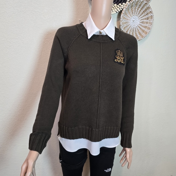 LAUREN RALPH LAUREN Womens Sweater Layered Bullion Patch Logo Brown Small - Picture 11 of 16